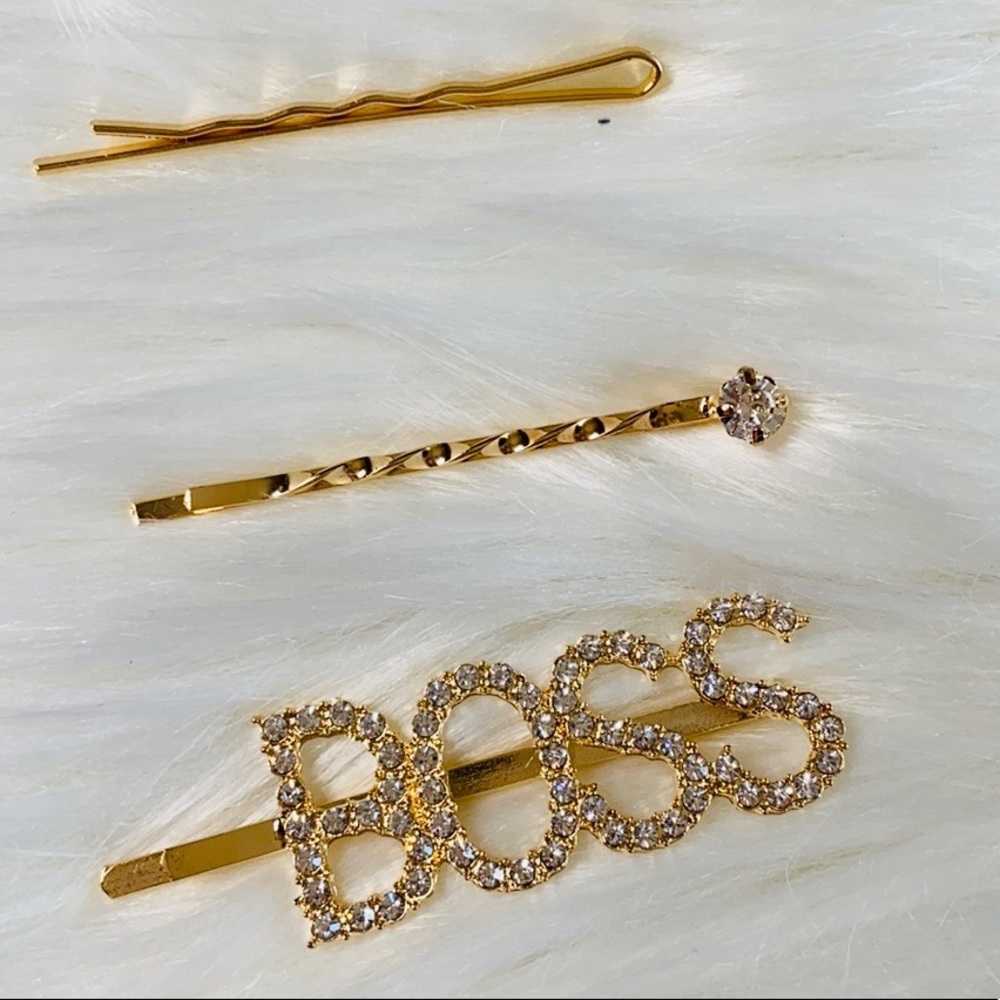 Hair Clip Set of 3 Rhinestone Boss Accessories - Picture 2 of 4
